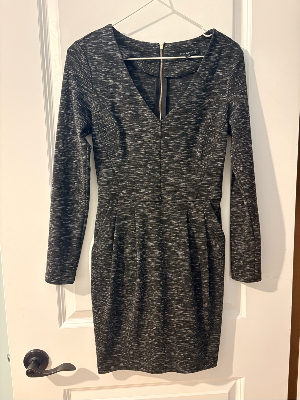 Dynamite Black Marled Long Sleeve Sheath Dress